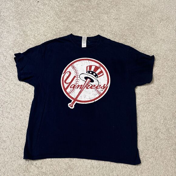 Vintage 90s New York Yankees Logo T Shirt Navy Mens size XL - Picture 1 of 4